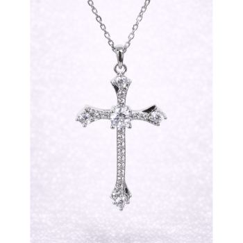 Sterling Silver CZ Cross Pendant Necklace – Multi-Stone Claw Set Design - YL7343101  