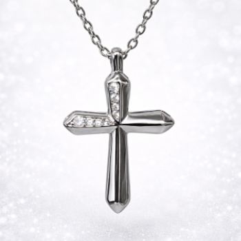 Sterling Silver CZ Cross Pendant Necklace – Polished Modern Design with Adjustable Chain - XL090143B  