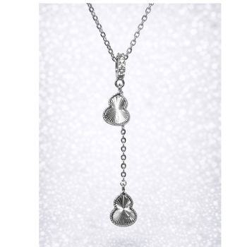 Sterling Silver CZ Drop Pendant Necklace – Double Motif Design with CZ Set Bale - YL7739101  