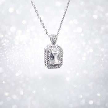 Sterling Silver Emerald Cut CZ Halo Pendant Necklace – Double Halo Micro Set with Adjustable Chain - YL6279101XK  