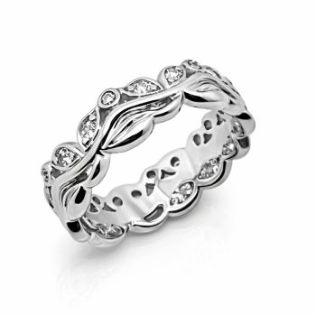 Sterling Silver Leaf Design Ring with Round Cut Cubic Zirconia – Vine Style CZ Band - PT1639 Gold Rings, Men's Gold Rings 