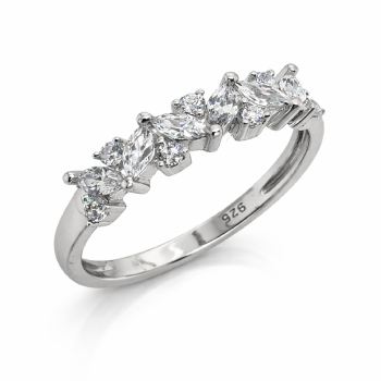Sterling Silver Marquise & Round Cut Cubic Zirconia Ring – Elegant Multi Stone CZ Band - PT1820 Gold Rings, Men's Gold Rings 
