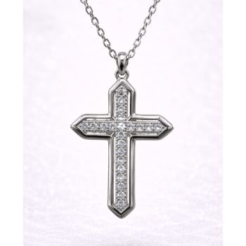 Sterling Silver Micro Set CZ Cross Pendant Necklace – Classic Faith Design - XL022624B  