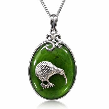 Sterling Silver New Zealand Greenstone Kiwi Pendant with Silver Chain - PN235CHB Gold Rings, Men's Gold Rings 