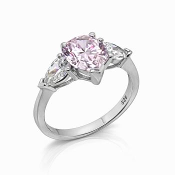 Sterling Silver Pear Cut Light Pink Cubic Zirconia Trilogy Ring – 7x9mm Centre Stone - PT1907 Gold Rings, Men's Gold Rings 