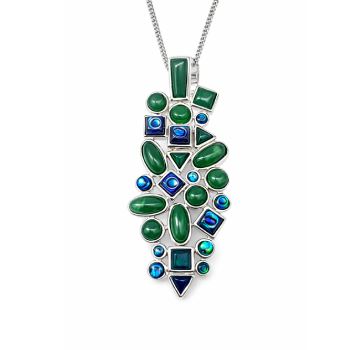 Sterling Silver Pendant with New Zealand Greenstone & Paua Shell – Rubover Set Contemporary Design (56mm) - SSRVR Gold Rings, Men's Gold Rings 