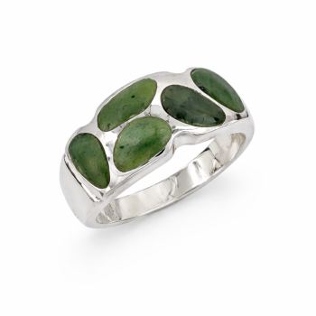 Sterling Silver Ring with 5 New Zealand Greenstone Inlays - SSDRB Gold Rings, Men's Gold Rings 