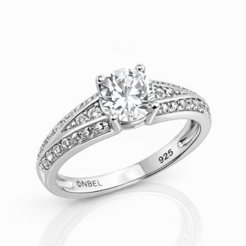 Sterling Silver Round Cubic Zirconia Ring – 6.20mm Centre Stone with Pavé Shoulders - PT1870 Gold Rings, Men's Gold Rings 