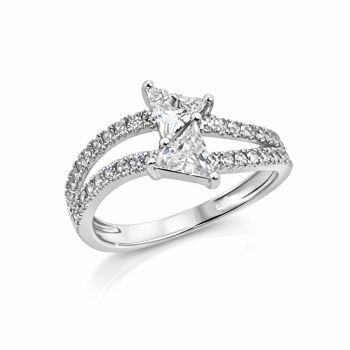 Sterling Silver Twin Trillion Cut Cubic Zirconia Ring Split Pavé Band - PT1637 Gold Rings, Men's Gold Rings 