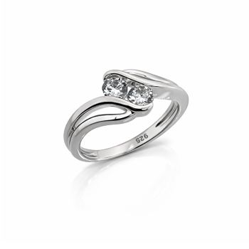 Sterling Silver Two Stone Round Cubic Zirconia Ring – Modern Wave Design 9mm Top - PT1636 Gold Rings, Men's Gold Rings 