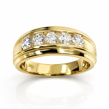 9ct Yellow Gold 1.07ct Lab Grown Diamond Unisex Ring 5 Stone Rubover Set - AURG1931  