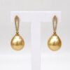 9ct Yellow Gold CZ Set Drop Stud Earrings with 11.0–11.5mm South Sea Golden Pearls - 9CTPVZGP