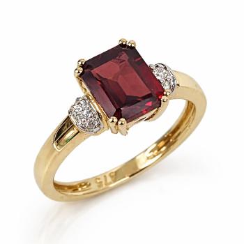 9ct Yellow Gold Emerald Cut Garnet & Diamond Ring - 9CTDA35 Gold Earrings 