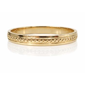 9ct Yellow Gold Faceted Wedding Ring 2.50mm | Polished Patterned Gold Band - HR3634/2.5  