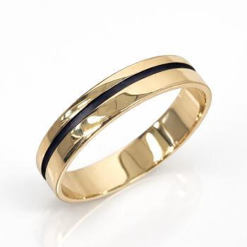 9ct Yellow Gold Gents Ring,  Black Centre Inlay, 5mm Wide, Size Z+2 - FR3834/5  