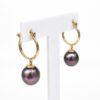 9ct Yellow Gold Hoop Earrings with Tahitian Black Pearls - 9CTRYZ