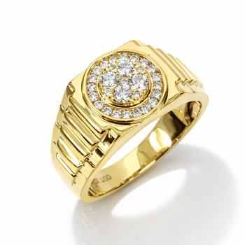 9ct Yellow Gold Mens Diamond Ring 0.50ct Lab Grown Diamond Cluster Ring 11.20mm - AURG1927  
