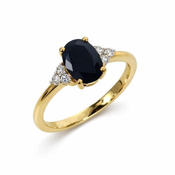 9ct Yellow Gold Oval Black Sapphire & Diamond Ring - 9CTD6872 Gold Earrings 