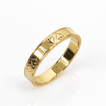 9ct Yellow Gold Patterned Court Ring 4mm - F1399/4  