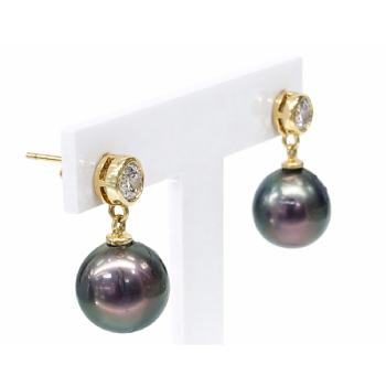 9ct Yellow Gold Tahitian Black Pearl & CZ Drop Earrings - 9CTPRZCZ  
