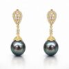 9ct Yellow Gold Tahitian Black Pearl Drop Earrings with Cubic Zirconia 9.50mm-10.00mm Pearls - 9CTTBL