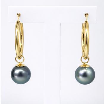 9ct Yellow Gold Tahitian Black Pearl Hoop Earrings 20mm - 9CTRPZ  