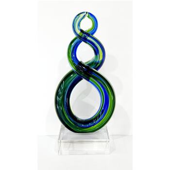 Beautiful Maori Design Double Twist Green & Blue Glass Award / Trophy - 185mm High 21st Keys 