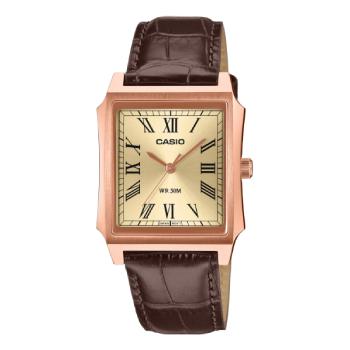 Casio MTPB190RGL-9B Gents Watch – Rose Gold Tone Classic Rectangular Dial, Leather Strap, WR50M  