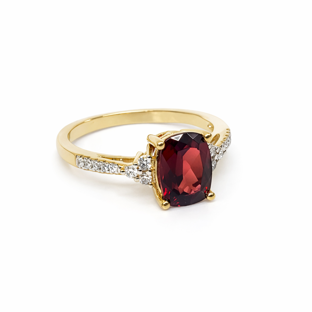 9ct Yellow Gold Cushion Cut Garnet & Diamond Cluster Ring - 9CTD6939 Gold Earrings 9ct Yellow Gold Cushion Cut Garnet & Diamond Cluster Ring - 9CTD6939 Gold Earrings
