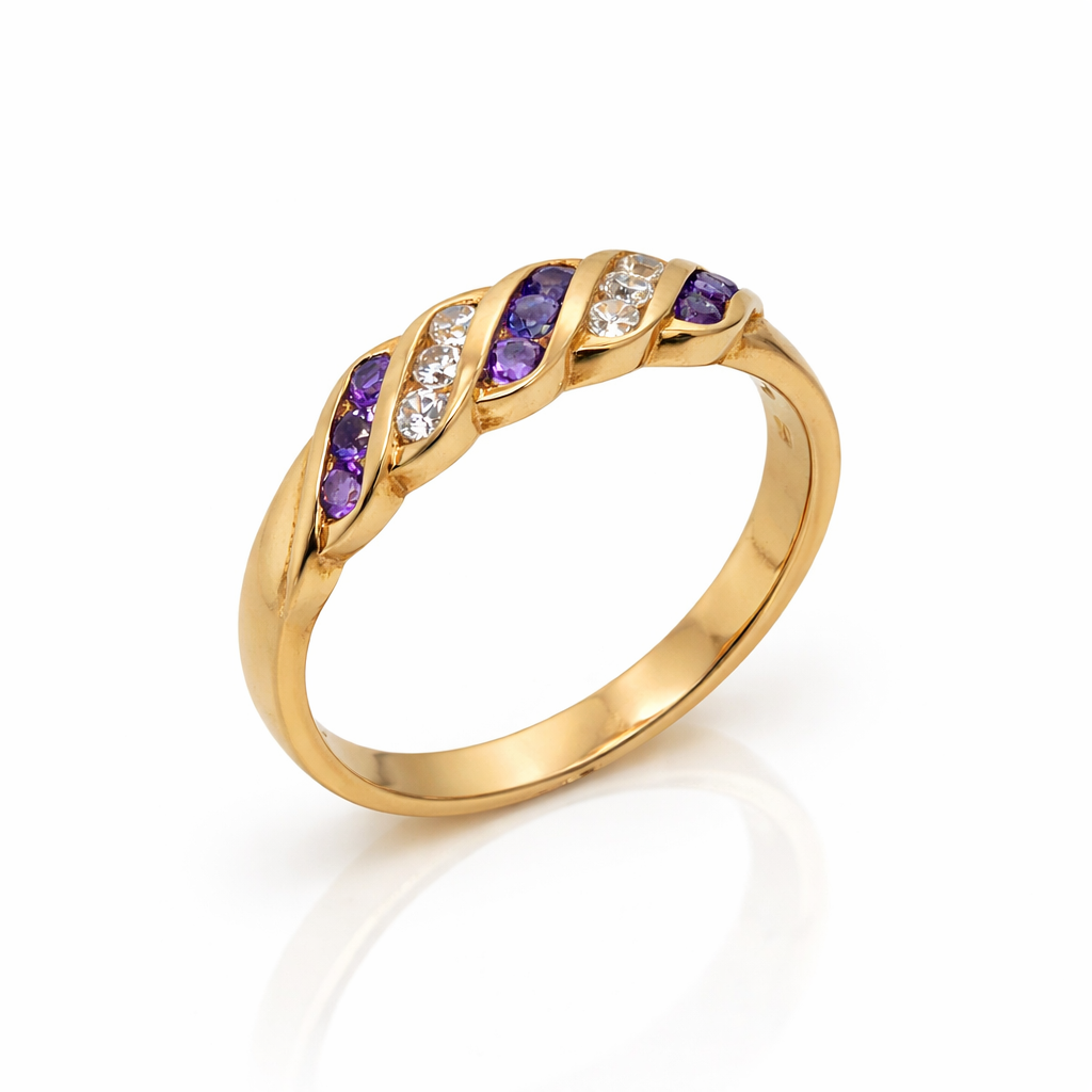 9ct Yellow Gold Amethyst & Cubic Zirconia Twist Band Ring – CYR1269AMCZ 9ct Yellow Gold Amethyst & Cubic Zirconia Twist Band Ring – CYR1269AMCZ