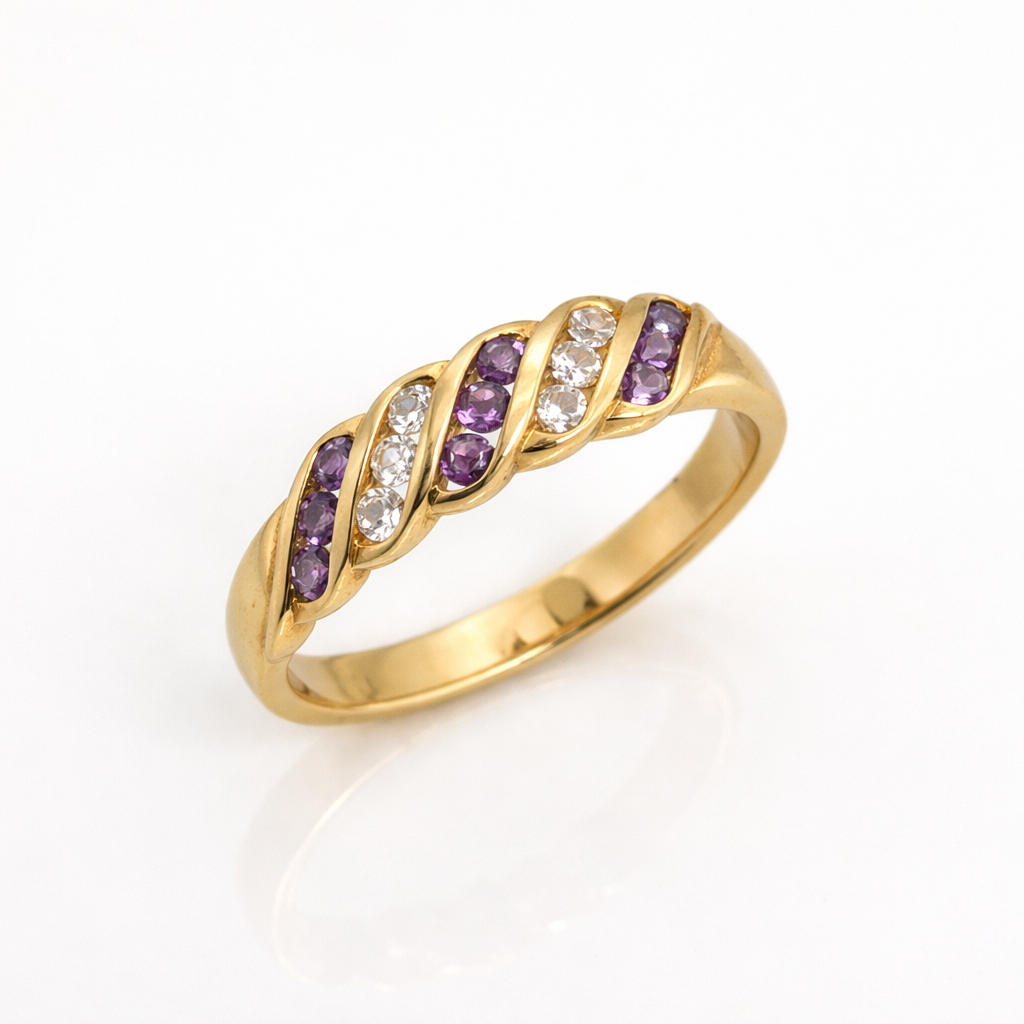9ct Yellow Gold Amethyst & Cubic Zirconia Twist Band Ring – CYR1269AMCZ  