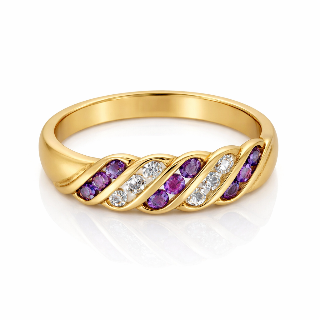9ct Yellow Gold Amethyst & Cubic Zirconia Twist Band Ring – CYR1269AMCZ 9ct Yellow Gold Amethyst & Cubic Zirconia Twist Band Ring – CYR1269AMCZ