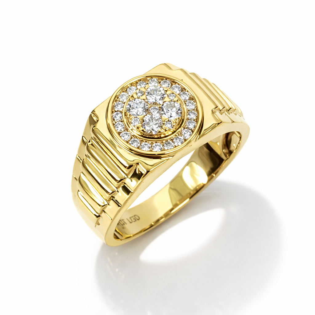 9ct Yellow Gold Mens Diamond Ring 0.50ct Lab Grown Diamond Cluster Ring 11.20mm - AURG1927  