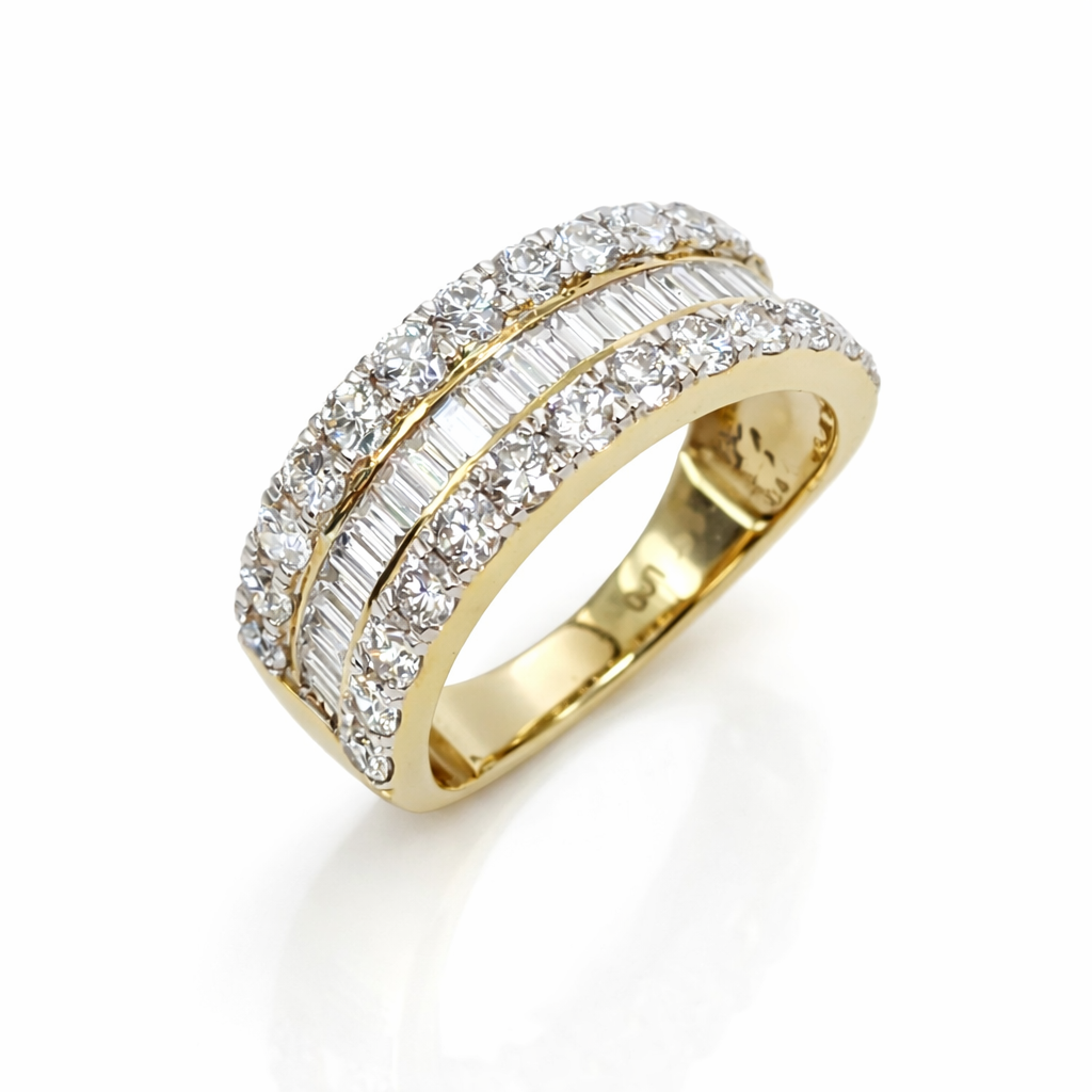 9ct Yellow Gold 1.99ct Lab Grown Diamond Multi-Row Ring – Baguette & Round Brilliant Cut - AURG2209  