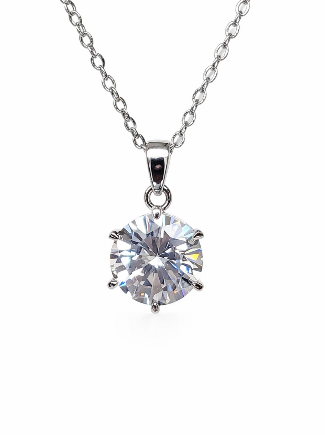 Sterling Silver Round CZ Pendant Necklace 8mm with Adjustable Chain - V08767HP  
