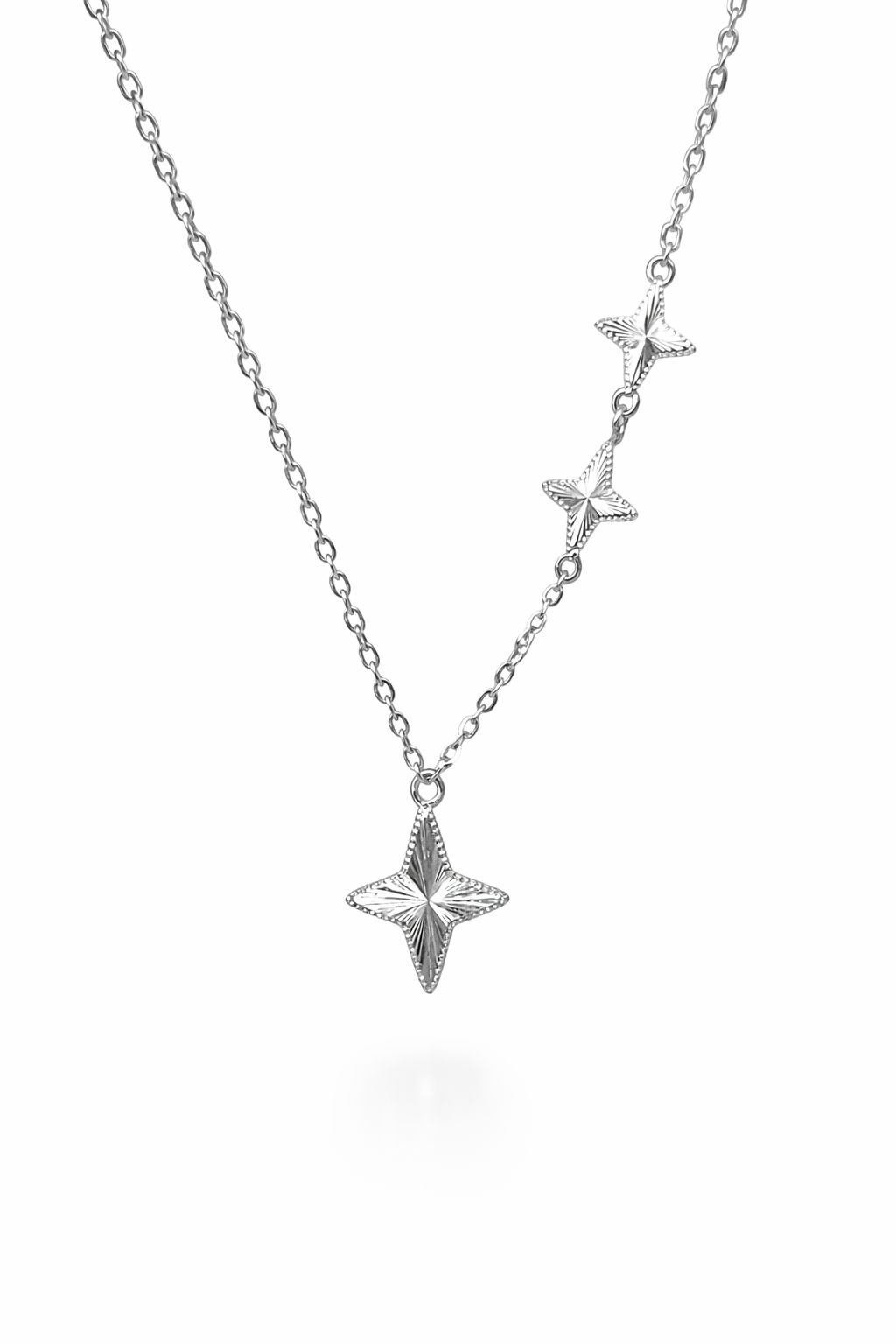 Sterling Silver Diamond-Cut Star Pendant Necklace with Side Stars (8.90mm) - YL7728100 Sterling Silver Diamond-Cut Star Pendant Necklace with Side Stars (8.90mm) - YL7728100