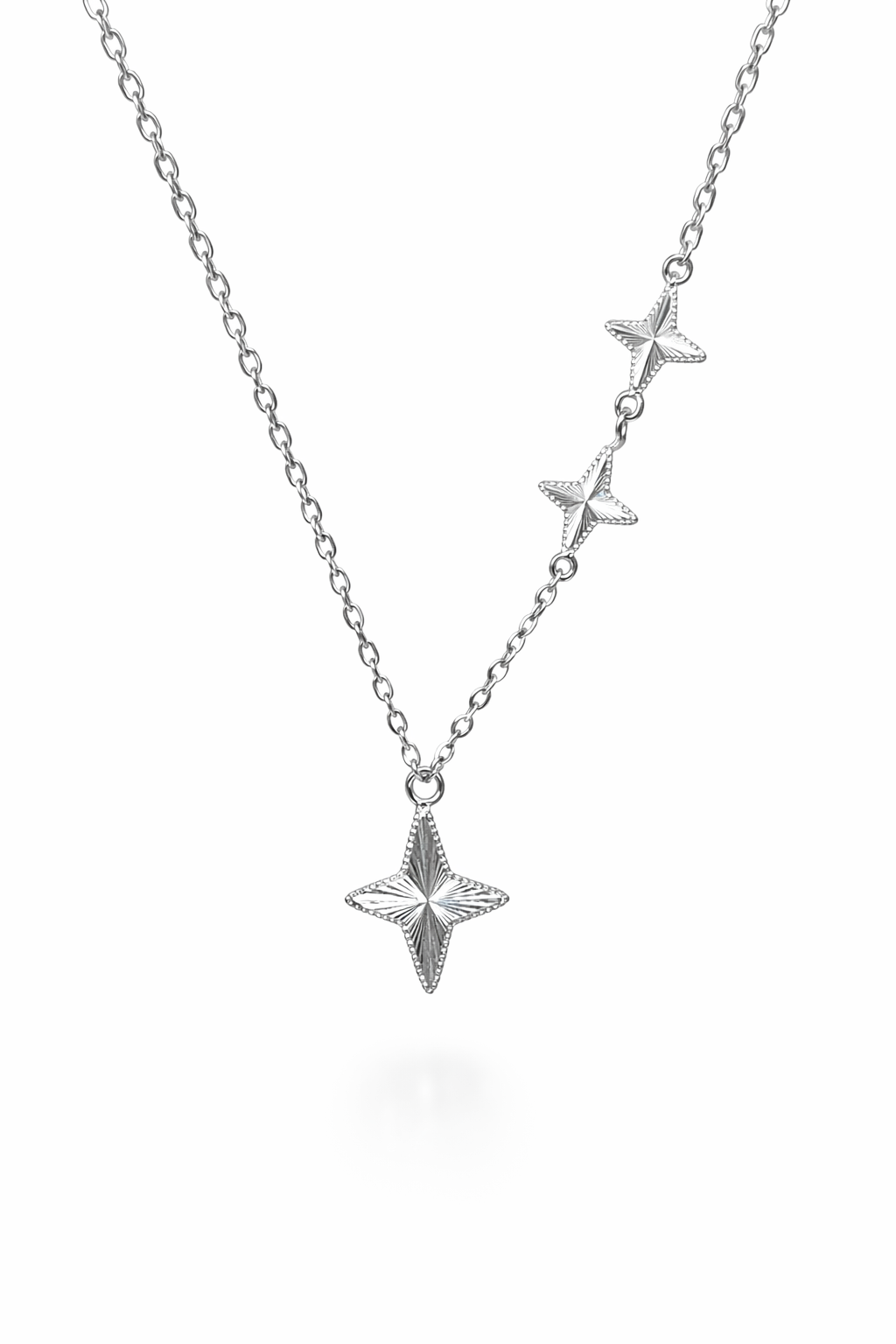 Sterling Silver Diamond-Cut Star Pendant Necklace with Side Stars (8.90mm) - YL7728100  