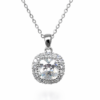Sterling Silver Cushion CZ Halo Pendant Necklace (8.20mm x 8.20mm) - V08220HP