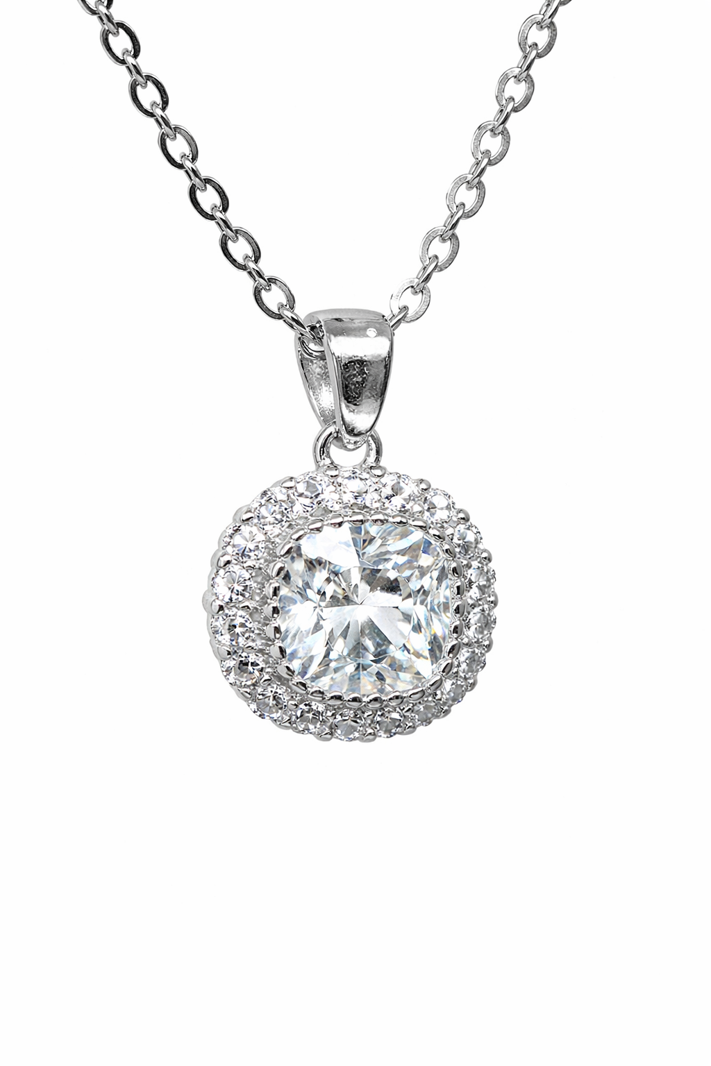 Sterling Silver Cushion CZ Halo Pendant Necklace (8.20mm x 8.20mm) - V08220HP Sterling Silver Cushion CZ Halo Pendant Necklace (8.20mm x 8.20mm) - V08220HP