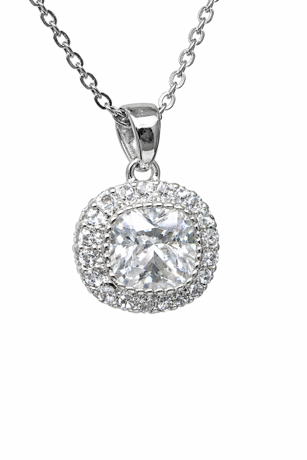 Sterling Silver Cushion CZ Halo Pendant Necklace (8.20mm x 8.20mm) - V08220HP Sterling Silver Cushion CZ Halo Pendant Necklace (8.20mm x 8.20mm) - V08220HP