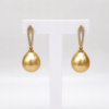 9ct Yellow Gold CZ Set Drop Stud Earrings with 11.0–11.5mm South Sea Golden Pearls - 9CTPVZGP
