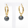 9ct Yellow Gold Hoop Style Tahitian Black Pearl Earrings - 9CTPZZ