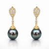 9ct Yellow Gold Tahitian Black Pearl Drop Earrings with Cubic Zirconia 9.50mm-10.00mm Pearls - 9CTTBL