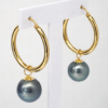 9ct Yellow Gold Tahitian Black Pearl Hoop Earrings 20mm - 9CTRPZ
