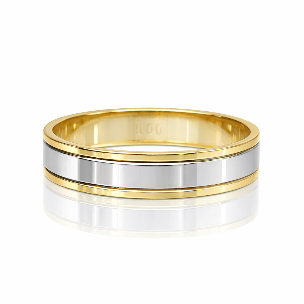 9ct Yellow & White Gold Gents Ring – 5mm Two Tone Wedding Band - 2T1265BB/5  