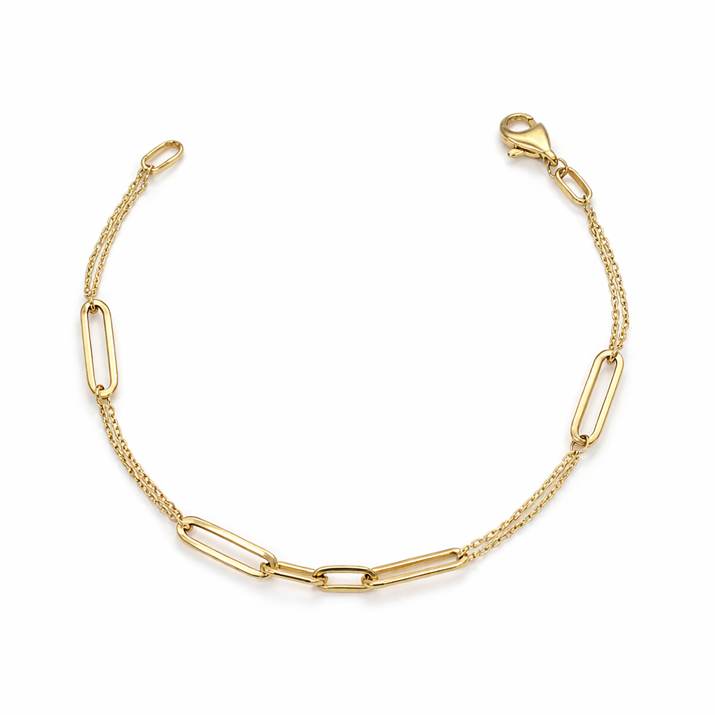 9ct Yellow Gold Paperclip Style Double Trace Bracelet 19cm with Parrot Clasp - X6FORB10606  