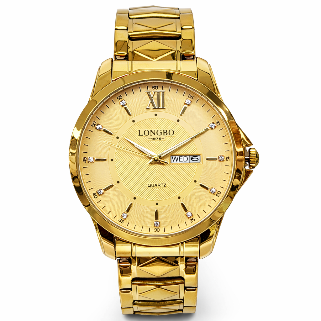Gents Longhorn Gold Tone Watch 41mm – Day & Date Quartz Model 83495G  