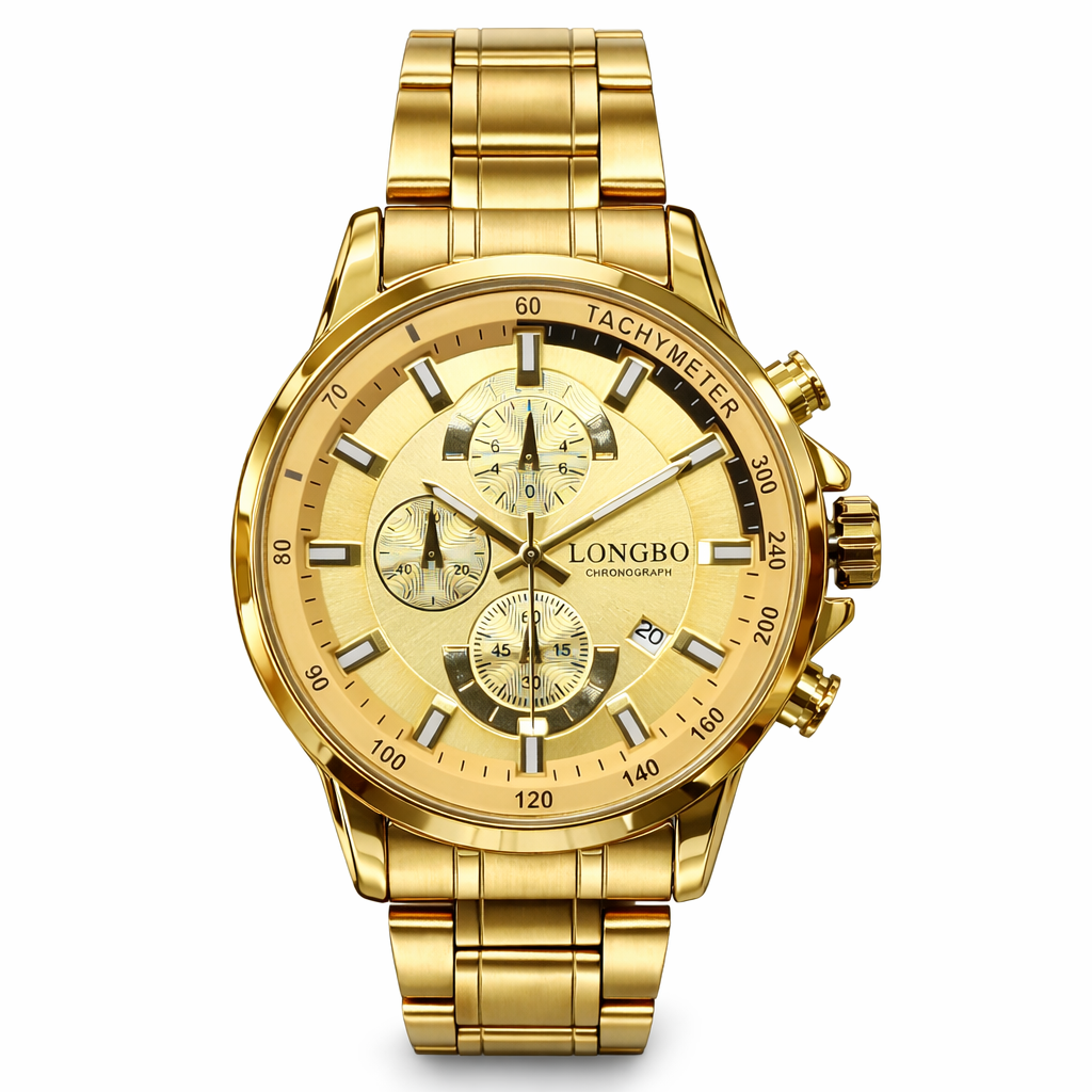 Gents Longbo Chronograph Gold Watch 46mm – Model 80745G Gents Longbo Chronograph Gold Watch 46mm – Model 80745G