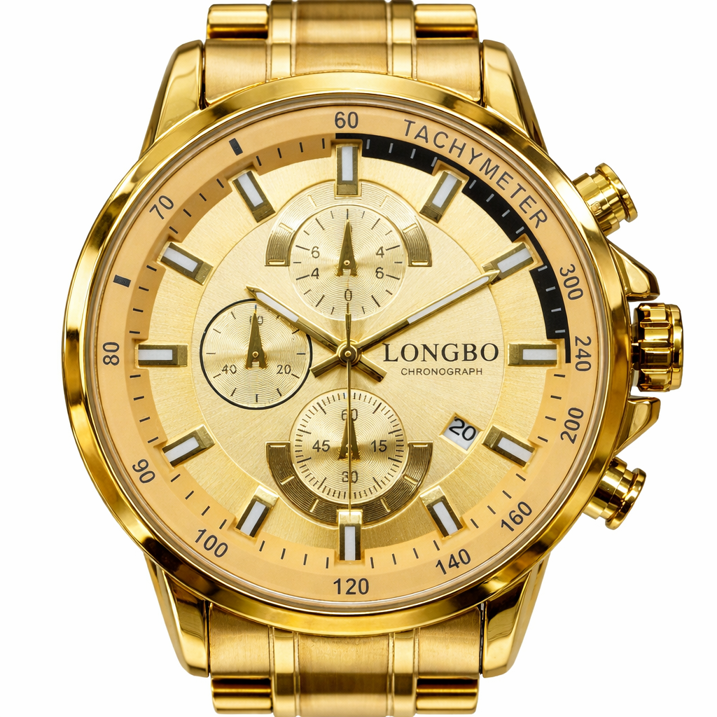 Gents Longbo Chronograph Gold Watch 46mm – Model 80745G  