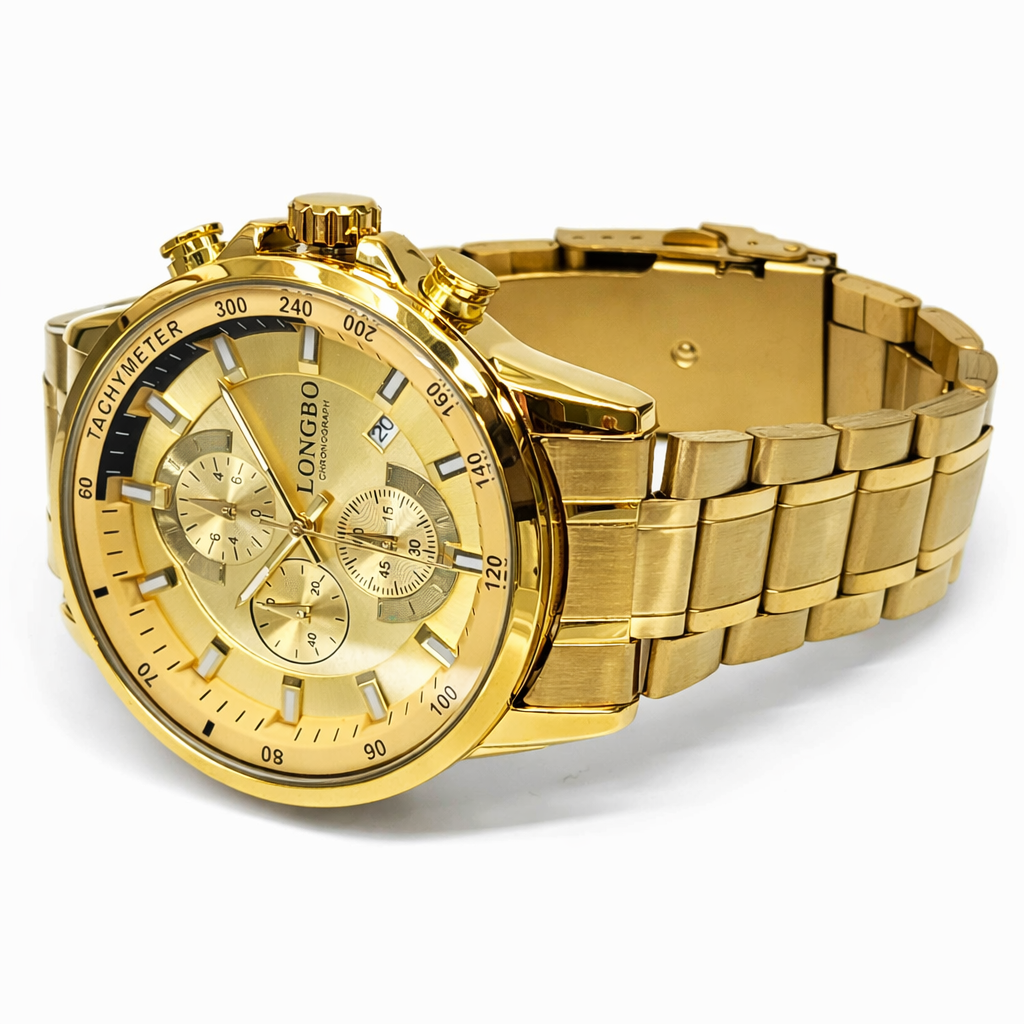 Gents Longbo Chronograph Gold Watch 46mm – Model 80745G Gents Longbo Chronograph Gold Watch 46mm – Model 80745G